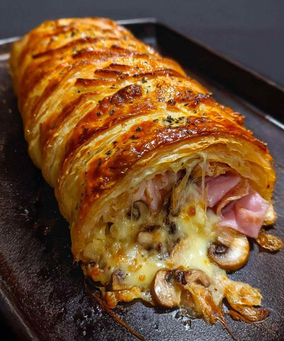 Pasta sfoglia ai funghi e prosciutto: croccante, cremosa e irresistibile