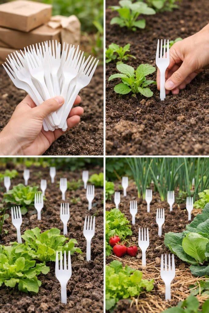 Forchette di plastica nell’orto: tutti i giardinieri lo fanno – e la ragione di questo è brillante.