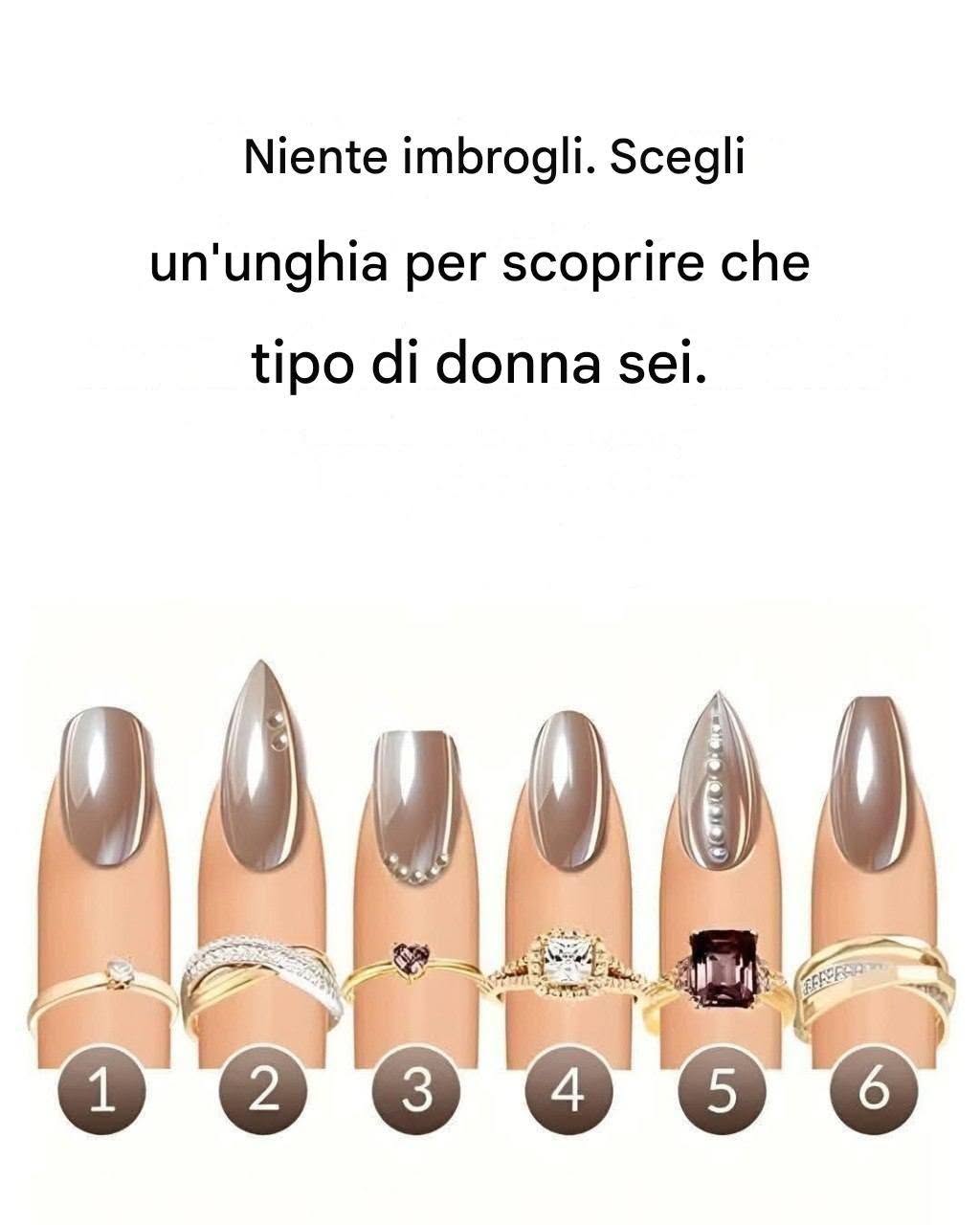 Quale chiodo ti piace di più? Sta rivelando qualcosa sul tuo tipo di donna. Al primo commento